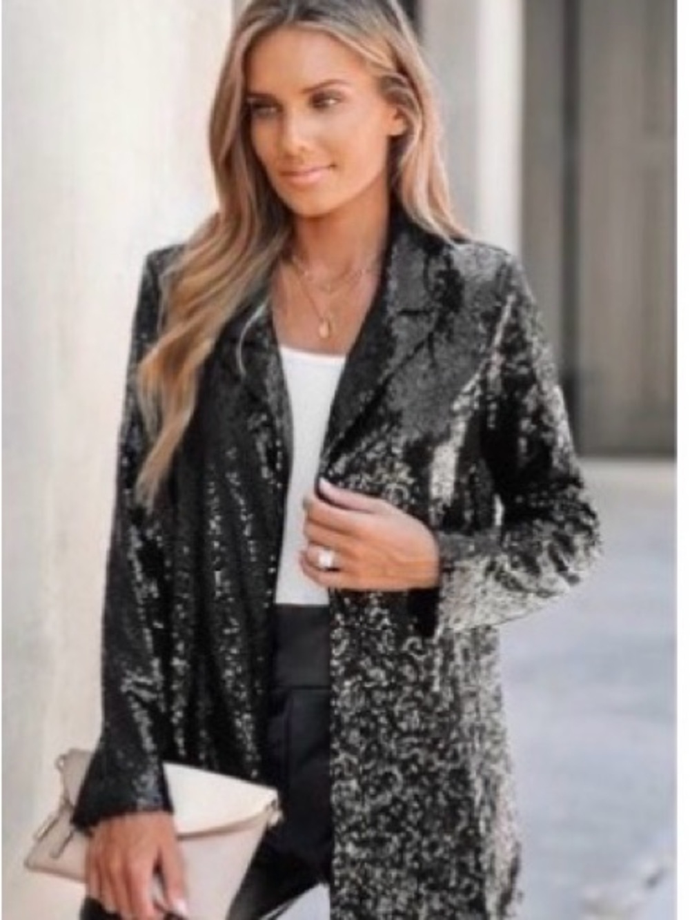 Cupshe Black Sequin Open-Front Blazer